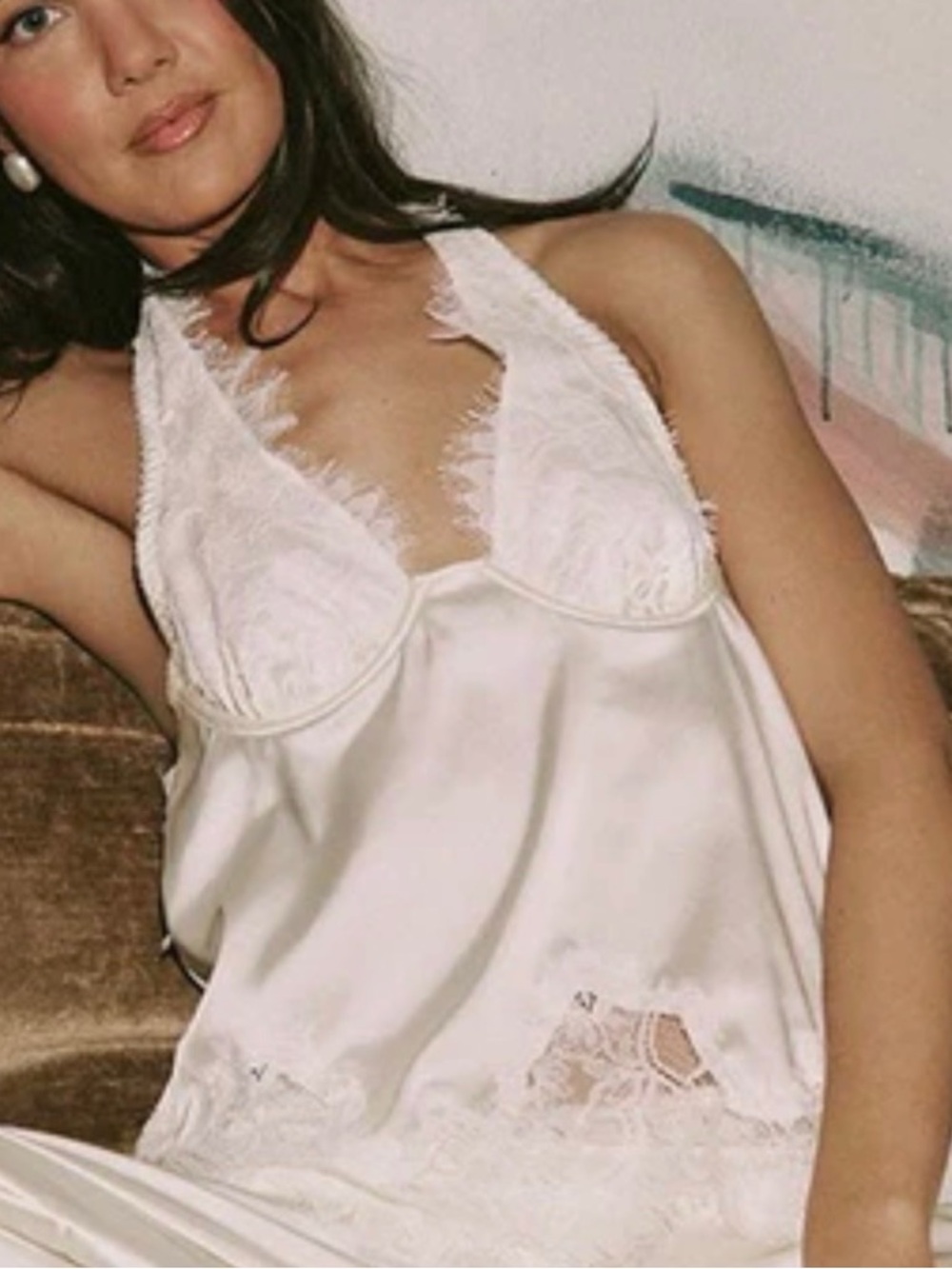 ❤️ 👰  💒 Elegant Kat the Label Eyelash Lace Trim Jacquie Halter in Cream